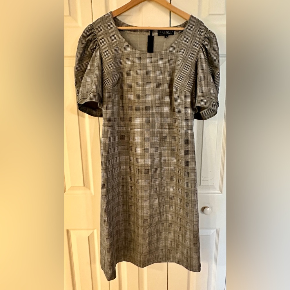 Eloquii Black and white houndstooth dress